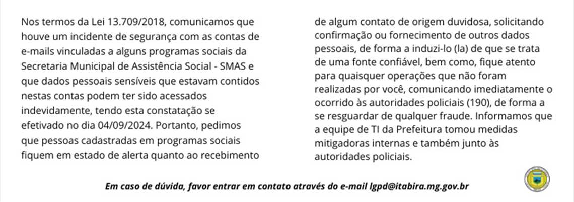 Rede da Prefeitura hackeada - Comunicado